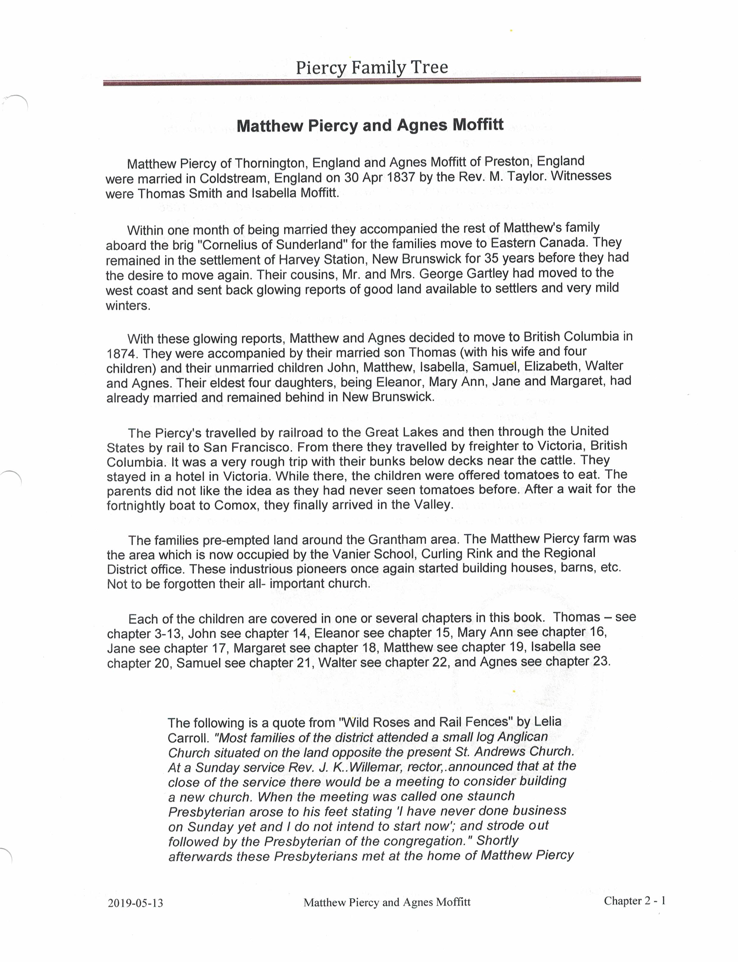 First page of Matthew Piery Chapter